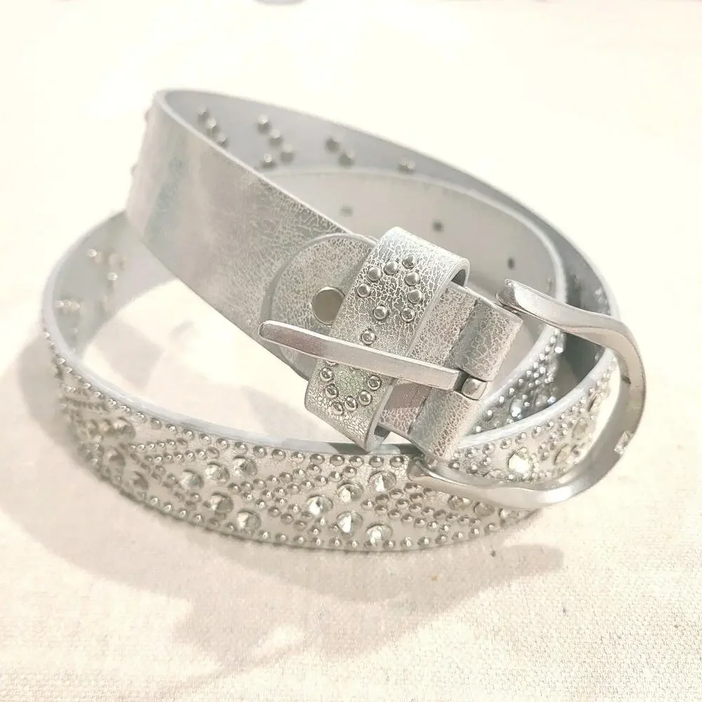 BKE Metallic Chevron Belt Silver Rhinestone Cowgirl Bling Rodeo Glam Size S